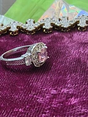 Silver Pink Halo Ring with Pink Center Stone